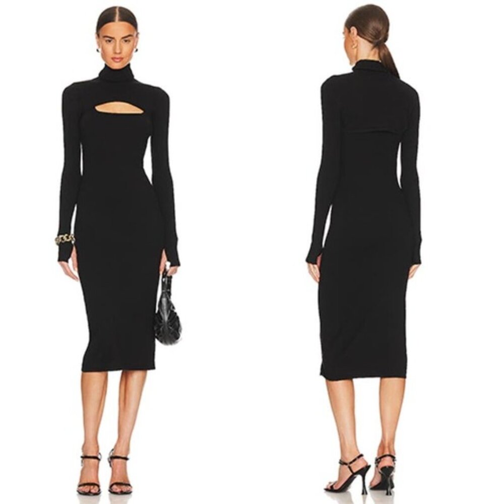 NWT L'agence Kirby Long Sleeve Turtleneck Cut Out Knit Dress Black Size: Medium